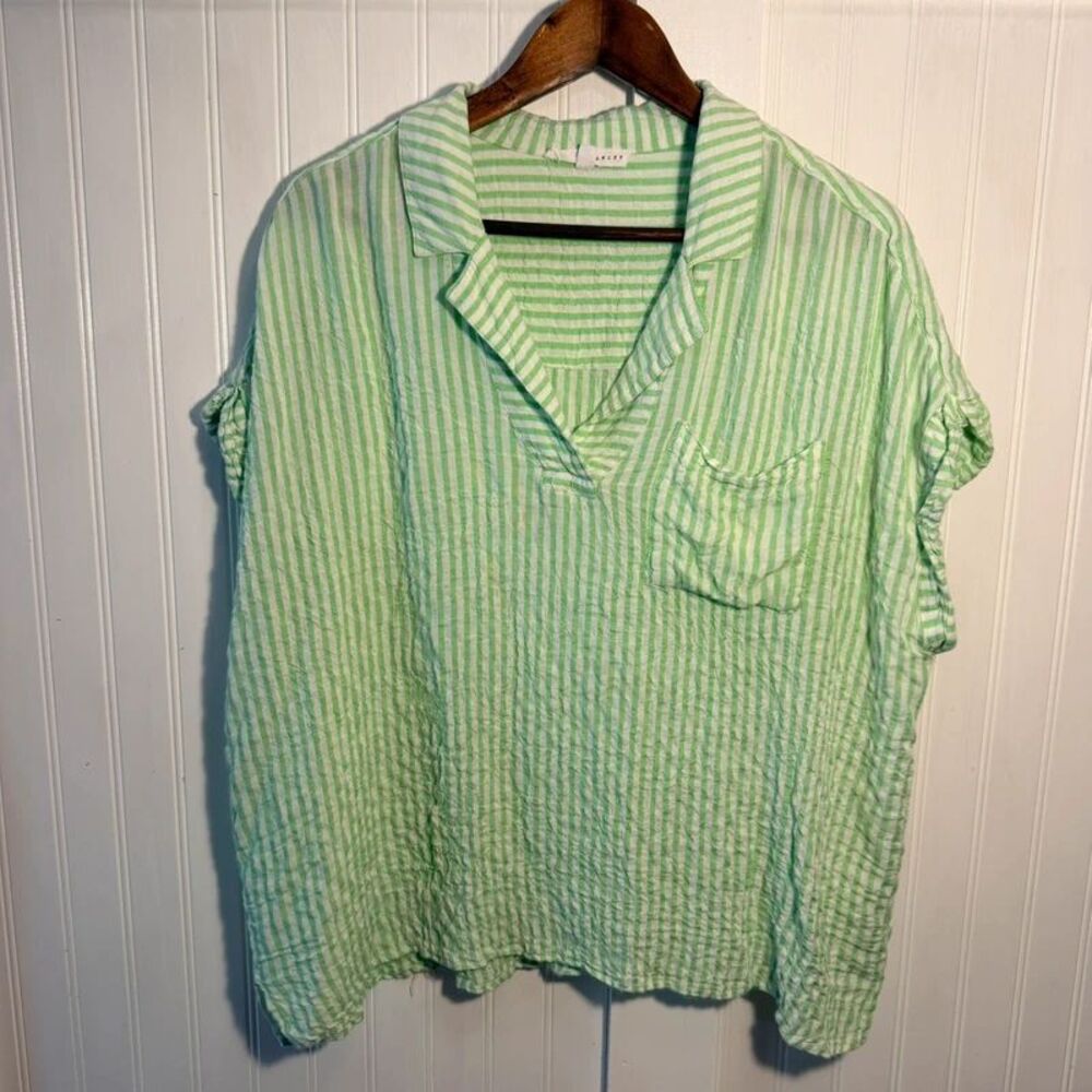 Striped shirt Women’s Xl Jane + Delancey Green White collar boxy lightweight
